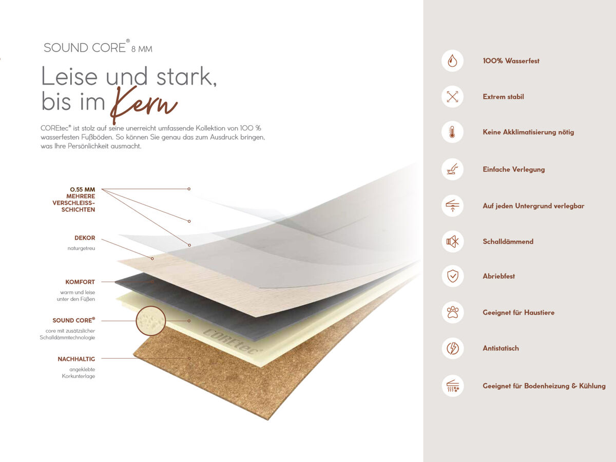 COREtec® Cosmic Copper 67 Kollektion Essentials | integrierte Korkunterlage | zum Klicken | 50LVT1567