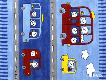 Funny Bus blau Handtuft | Kinderteppich | Spielteppich 3587-03