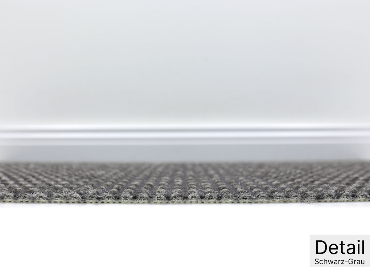 Elfur Flachgewebe Teppichboden, 100% Islandwolle, 400cm Breite, schwarz-grau, Mustermaterial