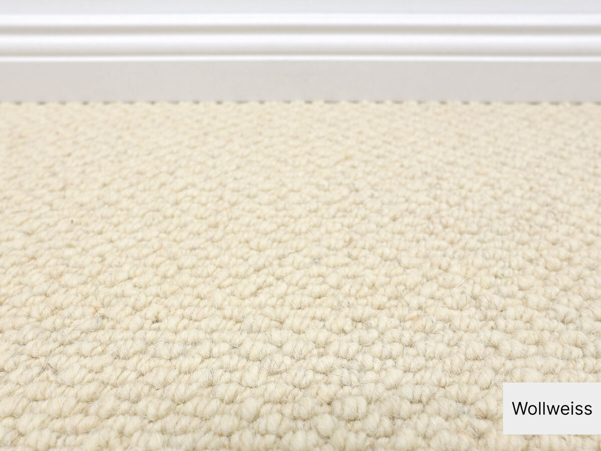 400cm Mustermaterial Wollweiß | Breite | | 100% Bern Teppichboden Wolle & Raummaß Schlingen |