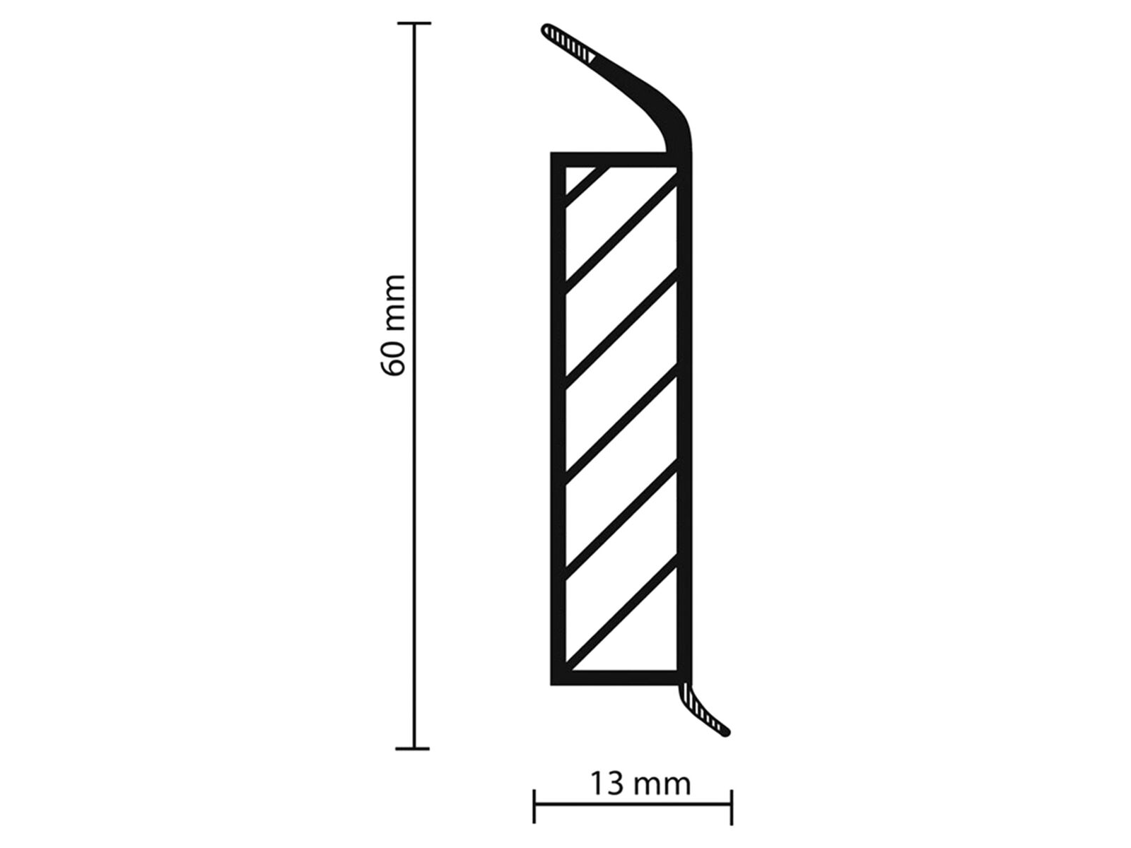 Design Kernsockelleiste 60x13mm | zum Kleben | 250cm lang